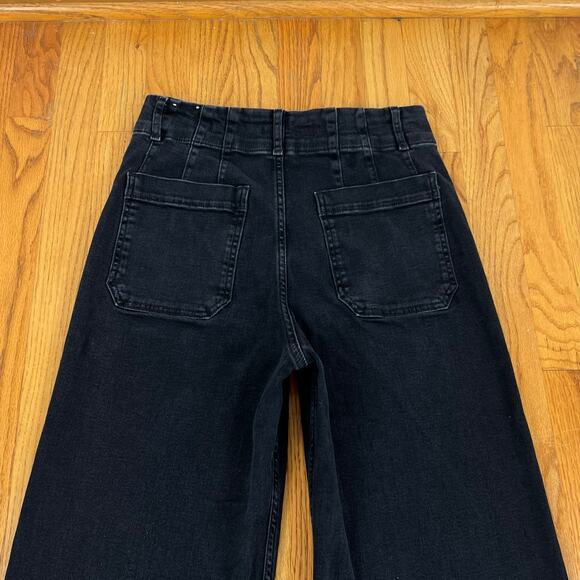 Pilcro The Day Tripper Black Wide‎ Leg Cropped High Waist Denim Jeans (Sz 30) - Picture 7 of 9